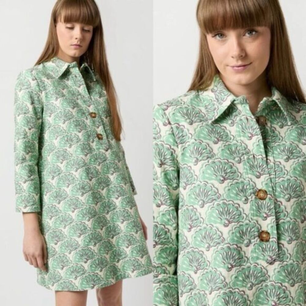 La DoubleJ Artemis Mini Shirt Dress S New Green Mint Fans Cotton Jacquard Italy